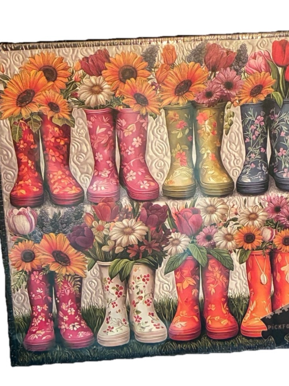 Garden Rain Boot Floral Puzzle - Colorful Pink, Orange, Green, White